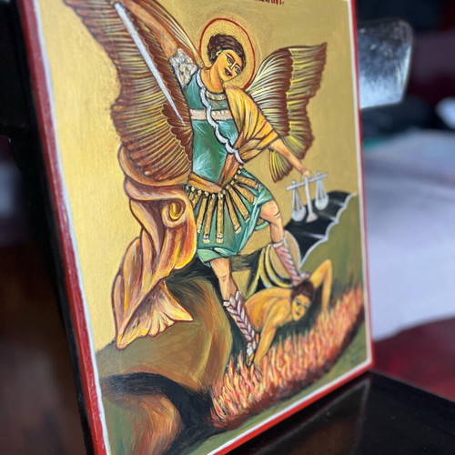 Archangel Michael icon new on wood with gold background