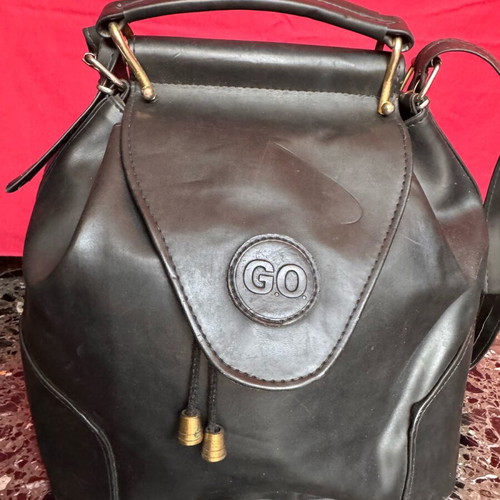 Leather shoulder bag black with gold details used