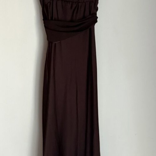 ZARA slip dress, brown, satin weave, long with belt