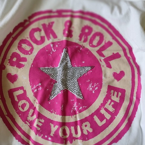 Rock tank top new, white with pink initials and stones, 100% cotton