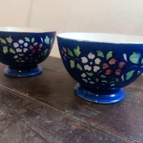 Set of 2 used vintage Terre de fer ceramic bowls Hautin Boulenger & cie