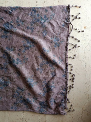 Scarf used purple with blue flowers