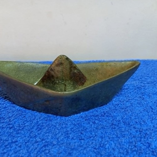 Bronze Paper Boat Sculpture used with green-gold patina
