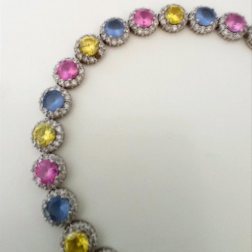 Galerie Tsangarakis Riviera bracelet used, platinum plated 925 silver with topaz and sapphires