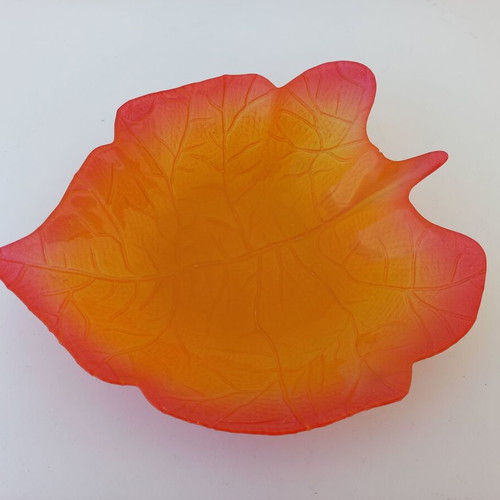 Glass leaf-shaped platter used, orange