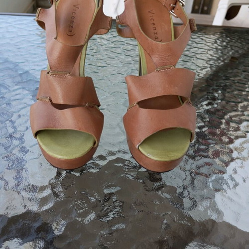 Leather tan platform sandals 12cm heel new