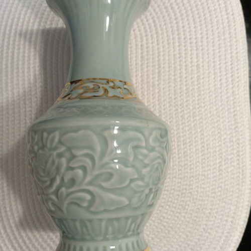 Vintage ceramic vase from North Korea with gold accents