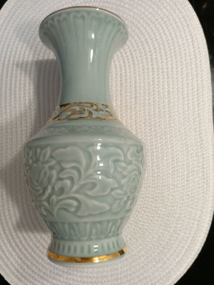 Vintage ceramic vase from North Korea with gold accents