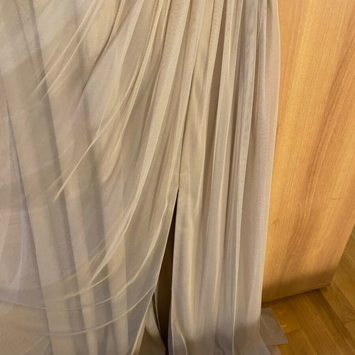 Official long dress new, beige with gold and silver sequins