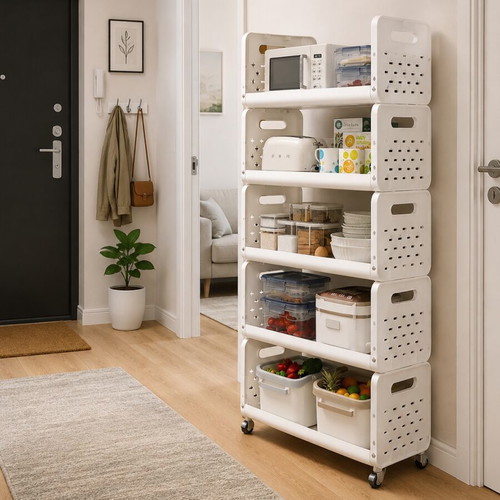 5-Tier Mobile Storage Rack with Wheels, new, 122 × 40 × 28.5 cm