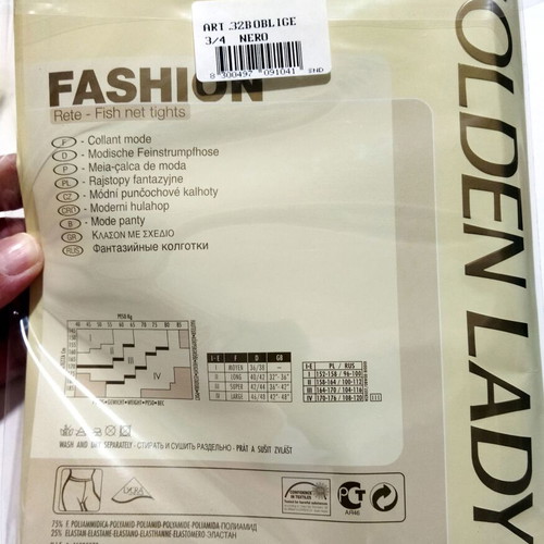Golden Lady black fishnet tights new, pack of 2, size 3/4