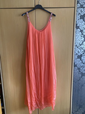 Coral Maxi Dress with Sequin Straps like new, lightweight and flowy