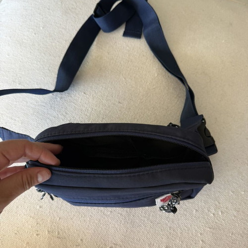 Waist bag new, blue, with 3 compartments and hidden pocket