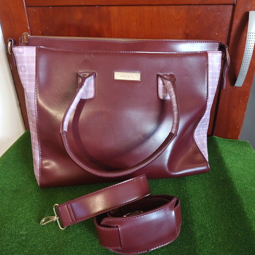 DOCA women's handbag shoulder bag burgundy with plaid details