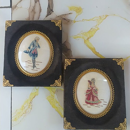 Vintage 2 handmade embroidered cross stitch framed artworks