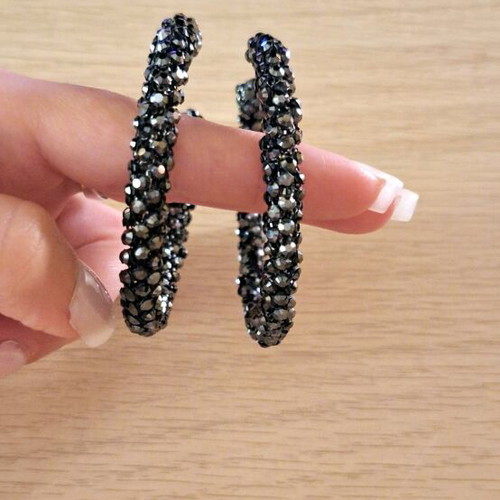 Large hoop earrings like new, black and silver