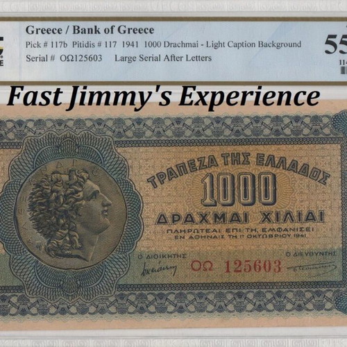Greece 1000 Drachmai 1941 banknote PCGS AU 55 PPQ