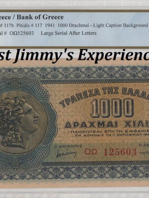 Greece 1000 Drachmai 1941 banknote PCGS AU 55 PPQ
