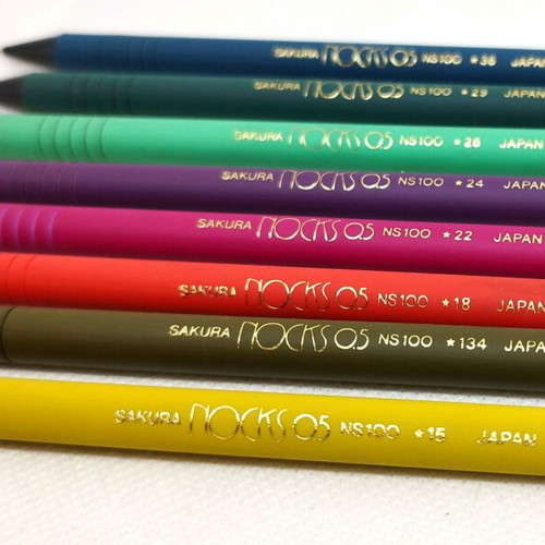 Sakura Nocks mechanical pencils new, complete set of 8, 1980