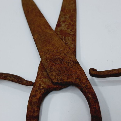 Hand Forged Antique Iron Scissors used, industrial rustic style, 23 cm