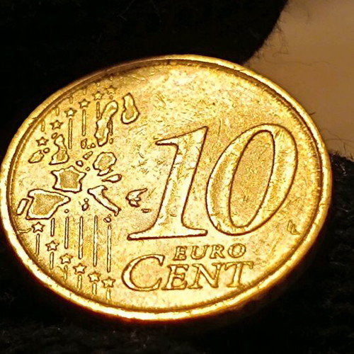Germany 2002 10 euro cents with error and double strike used