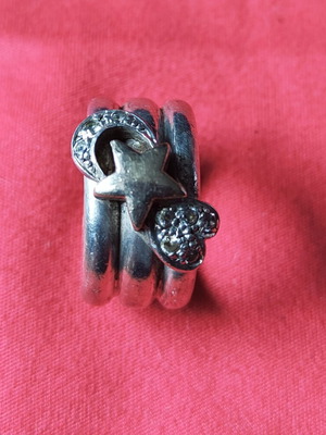 Vintage silver women's ring with star, moon and heart motifs used