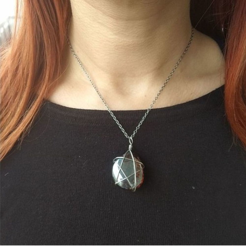 Handmade Necklace with Orange Glass Stone and Silver Wire Star Pendant made to order
