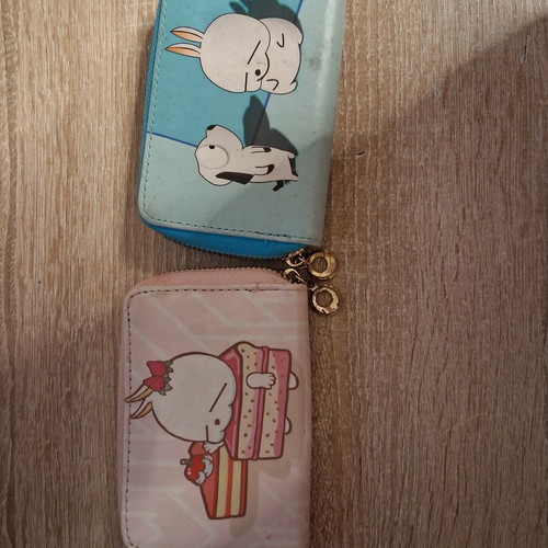 Wallets used with designs, blue and pink, set of 2