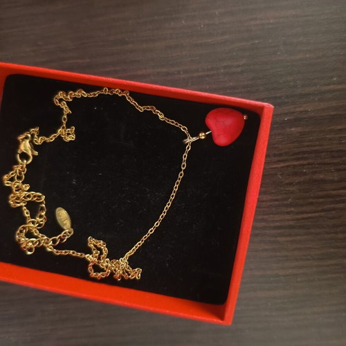 Necklace with red heart, stainless steel, like new