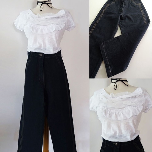 Set jeans crop blue-black Italian NoS pants and Zara blouse new NoM