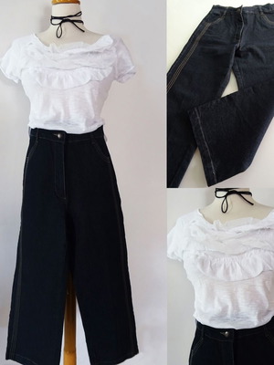 Set jeans crop blue-black Italian NoS pants and Zara blouse new NoM