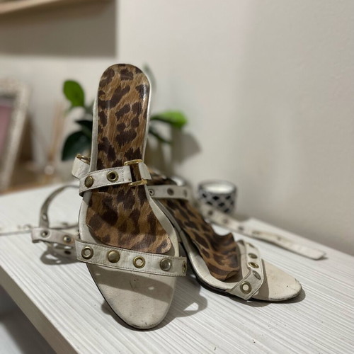Dolce Gabanna sandals used, leather with studs, 10cm heel, size 37, white