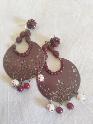 Long earrings used, purple with hanging beads