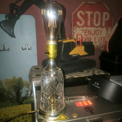 Table lamp with copper socket and crystal base vintage with Leviton switch