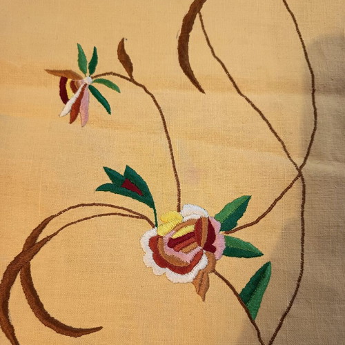 Embroidered table linens used, set of 4, mustard cotton