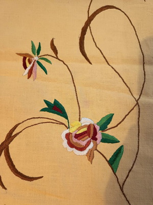 Embroidered table linens used, set of 4, mustard cotton