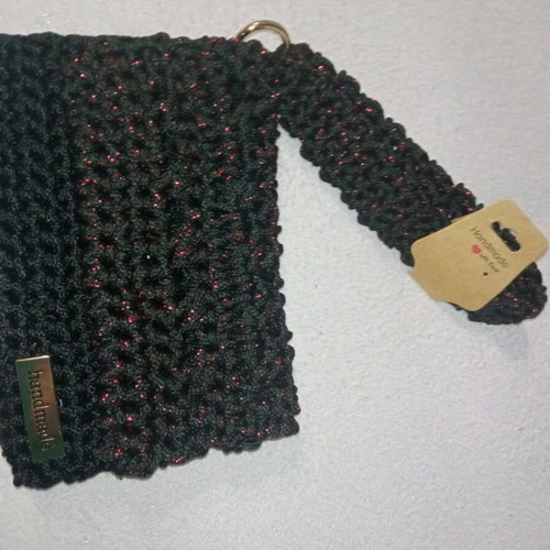 Handmade knitted handbag new, black-red