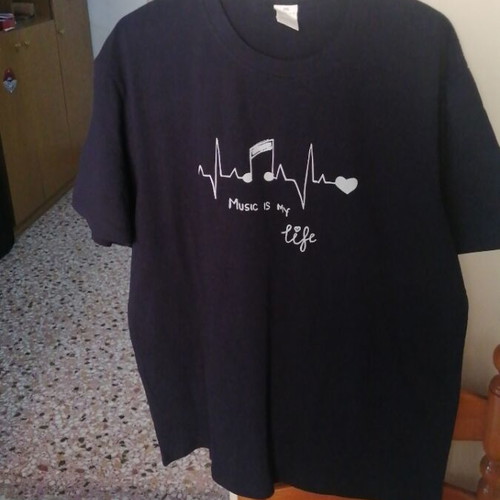 T-shirt Music is My Life 2XL new, blue, 100% cotton