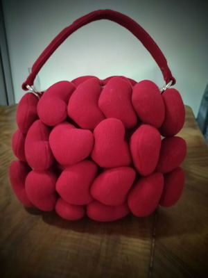Moschino Jeans vintage handbag with 3D hearts, like new, red