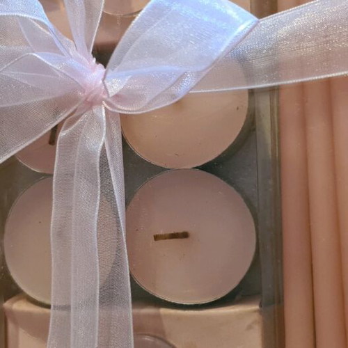 Candle sets new, 2 sets with holders, 4 tealights, 10 pink candles