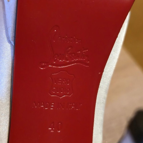 Christian Louboutin women's ivory satin high heels with Swarovski crystals