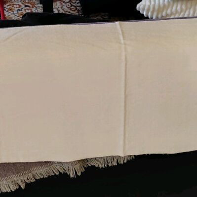Table linens new, two large embroidered and one rectangular cloth