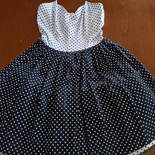 Vintage dress used, strapless, small, black and white
