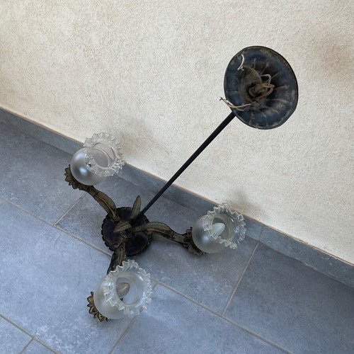 Vintage 50s ceiling light used with metal frame and glass parts