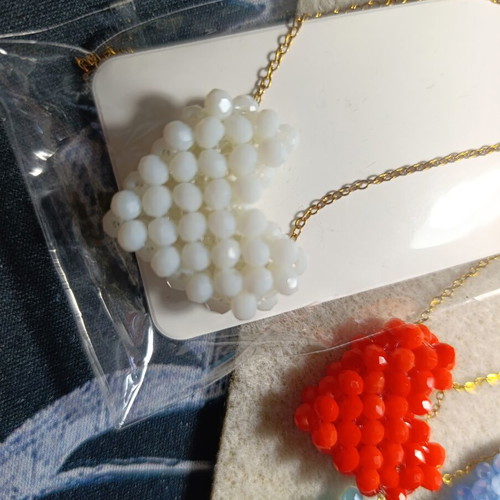 Set of 6 handmade heart necklaces with crystals