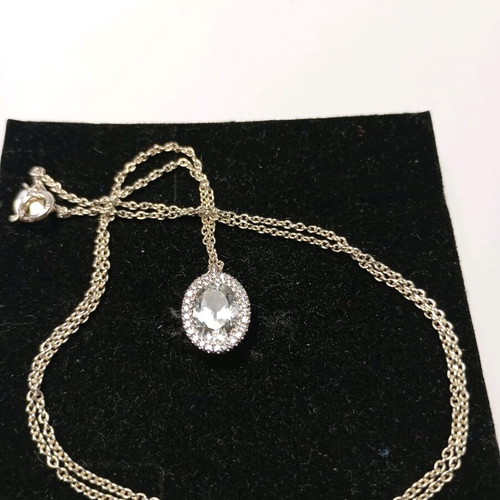 925 Necklace with White Topaz 6x8 and European Zircons new