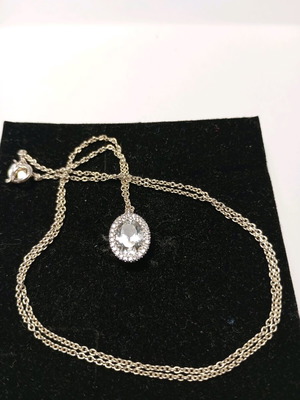925 Necklace with White Topaz 6x8 and European Zircons new