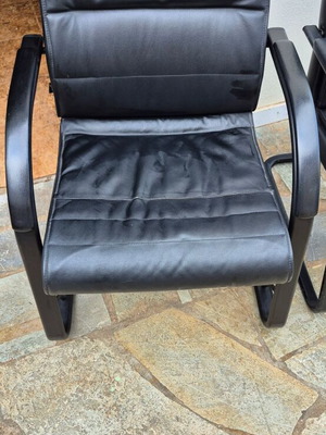 Black leather office chairs used, set of three
