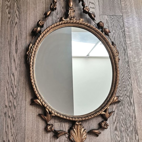 Vintage wall mirror with carved wooden frame like new, Louis XVI style