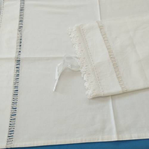Pair of Handmade Bridal Pillowcases with Crochet Lace and Azur Motif
